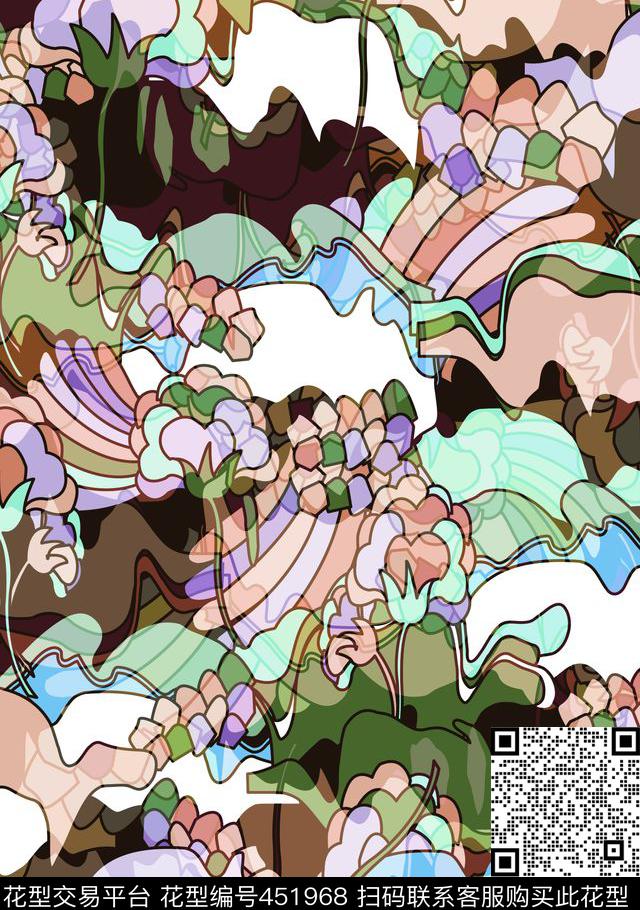 复古重构花卉传统印花华亿平台下载（图片编号: 451968） - 瓦栏（Walan）