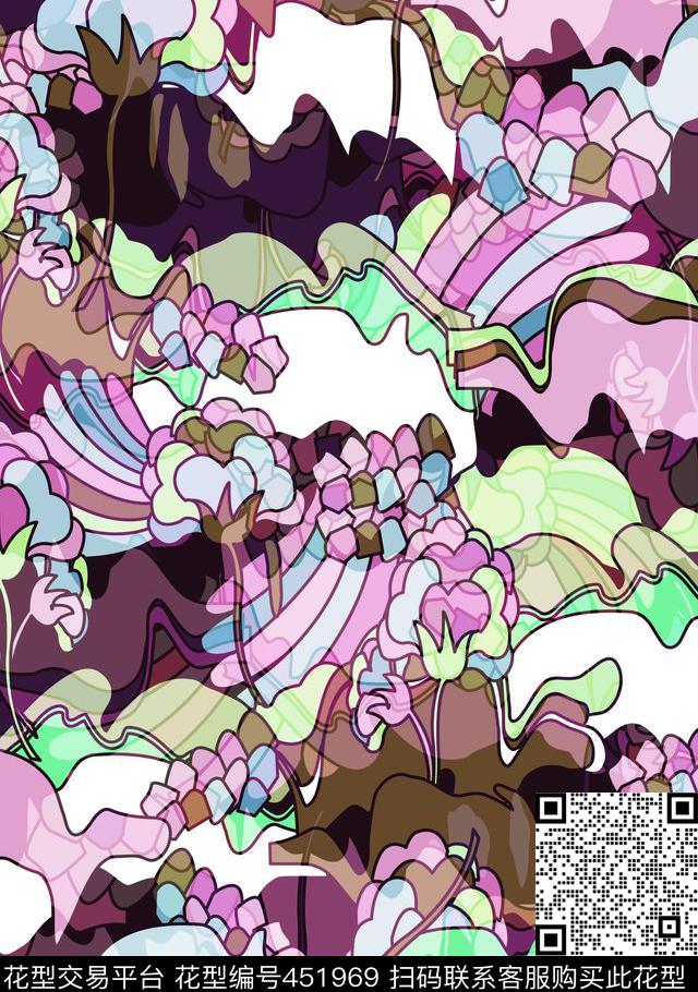 复古重构花卉传统印花华亿平台下载（图片编号: 451969） - 瓦栏（Walan）