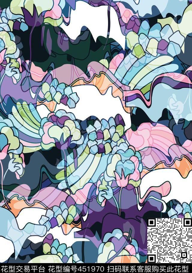 复古重构花卉传统印花华亿平台下载（图片编号: 451970） - 瓦栏（Walan）