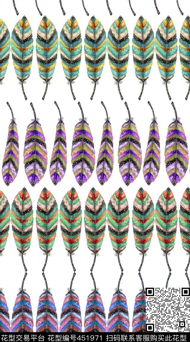 休闲羽毛手绘数码印花华亿平台下载（图片编号: 451971） - 瓦栏（Walan）