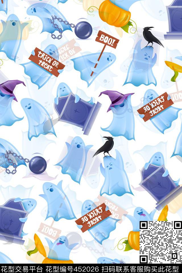 卡通幽灵抽象传统印花华亿平台下载（图片编号: 452026） - 瓦栏（Walan）