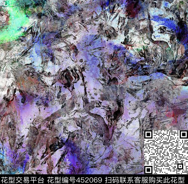 抽象多彩乱花数码印花华亿平台下载（图片编号: 452069） - 瓦栏（Walan）