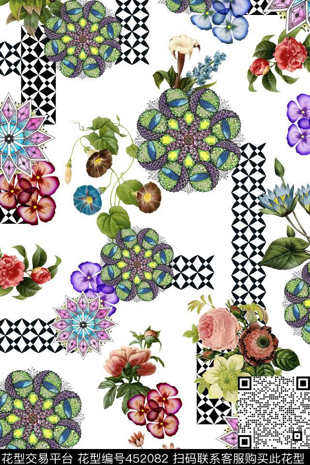 中国风大花花卉数码印花华亿平台下载（图片编号: 452082） - 瓦栏（Walan）