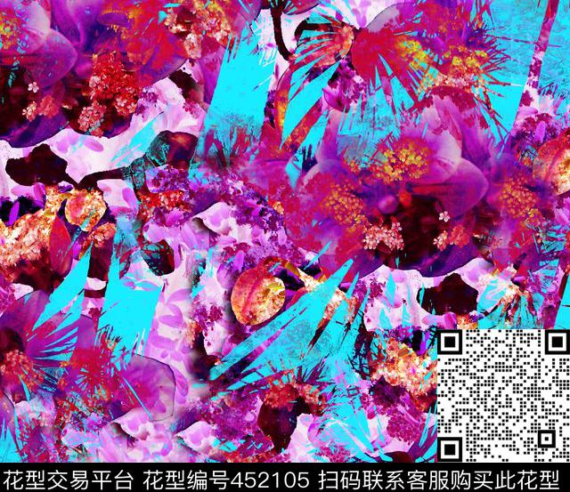 抽象多彩时尚数码印花华亿平台下载（图片编号: 452105） - 瓦栏（Walan）