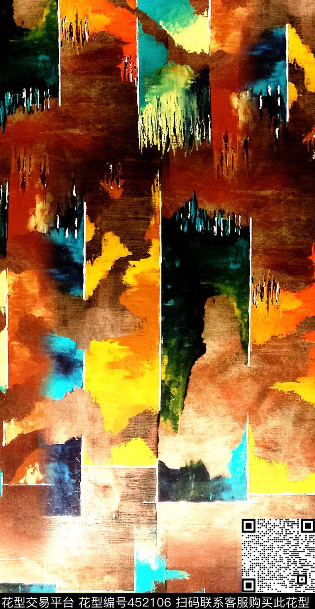 抽象几何彩绘数码印花华亿平台下载（图片编号: 452106） - 瓦栏（Walan）