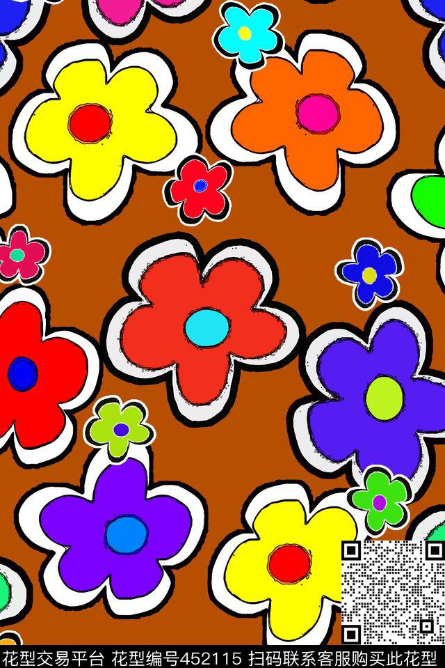 彩绘大花简化传统印花华亿平台下载（图片编号: 452115） - 瓦栏（Walan）