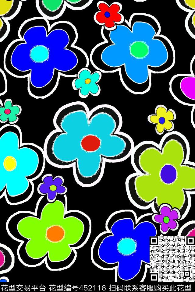 彩绘大花简化数码印花华亿平台下载（图片编号: 452116） - 瓦栏（Walan）