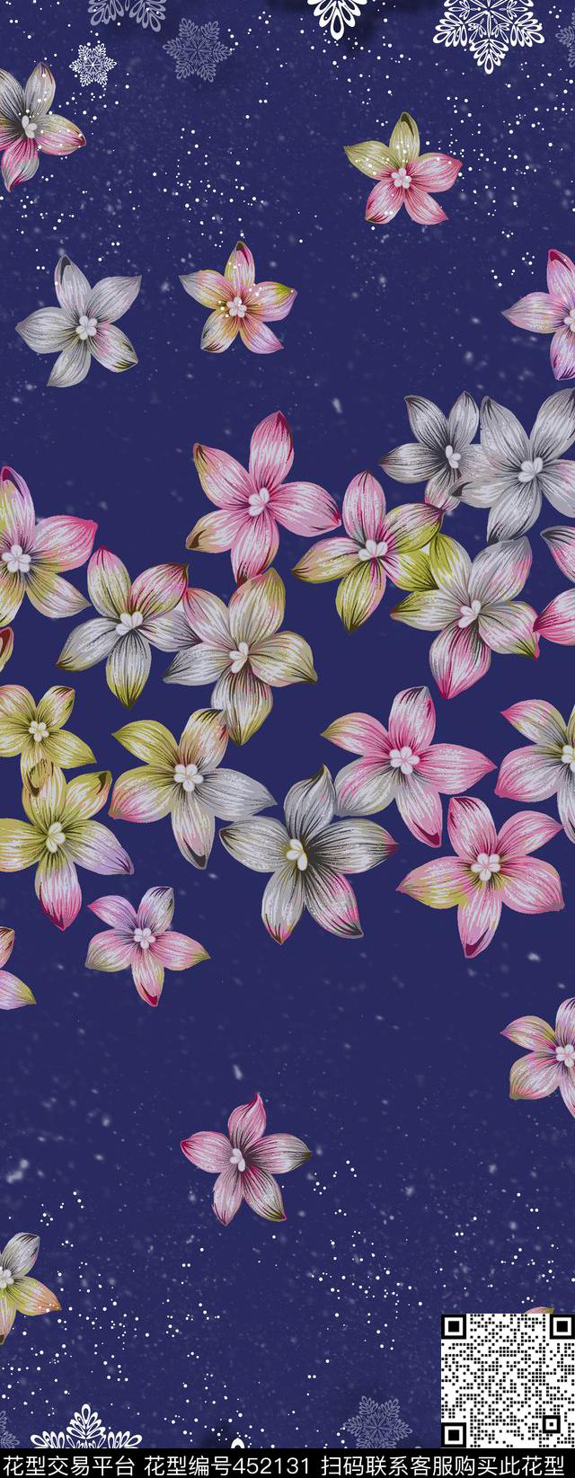 彩色花朵花卉双边定位数码印花华亿平台下载（图片编号: 452131） - 瓦栏（Walan）