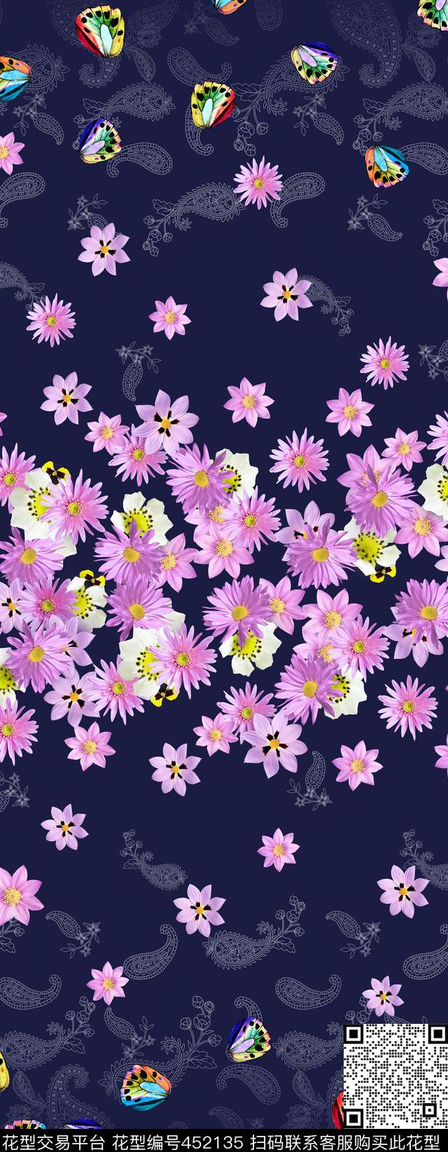 蝴蝶翅膀佩斯利双边定位数码印花华亿平台下载（图片编号: 452135） - 瓦栏（Walan）