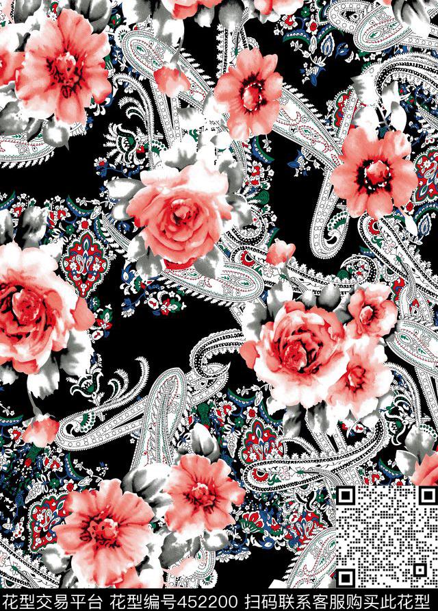 抽象花朵田园传统印花华亿平台下载（图片编号: 452200） - 瓦栏（Walan）
