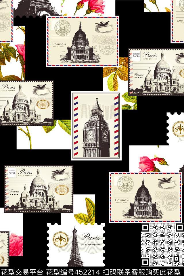 抽象建筑几何大牌拼贴欧式建筑邮票几何花卉埃菲尔铁搭抽象H【抽象】数码印花华亿平台下载（图片编号: 452214） - 瓦栏（Walan）