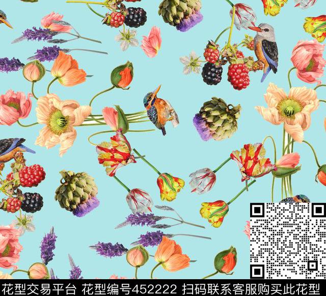 流行时尚小清新水彩花数码印花华亿平台下载（图片编号: 452222） - 瓦栏（Walan）