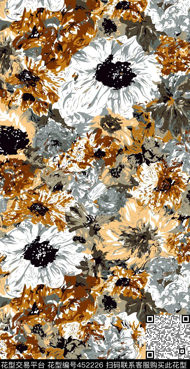 抽象花朵田园传统印花华亿平台下载（图片编号: 452226） - 瓦栏（Walan）