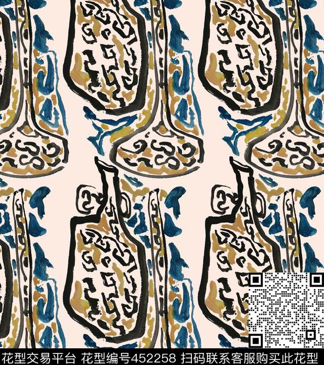 抽象复古涂鸦传统印花华亿平台下载（图片编号: 452258） - 瓦栏（Walan）