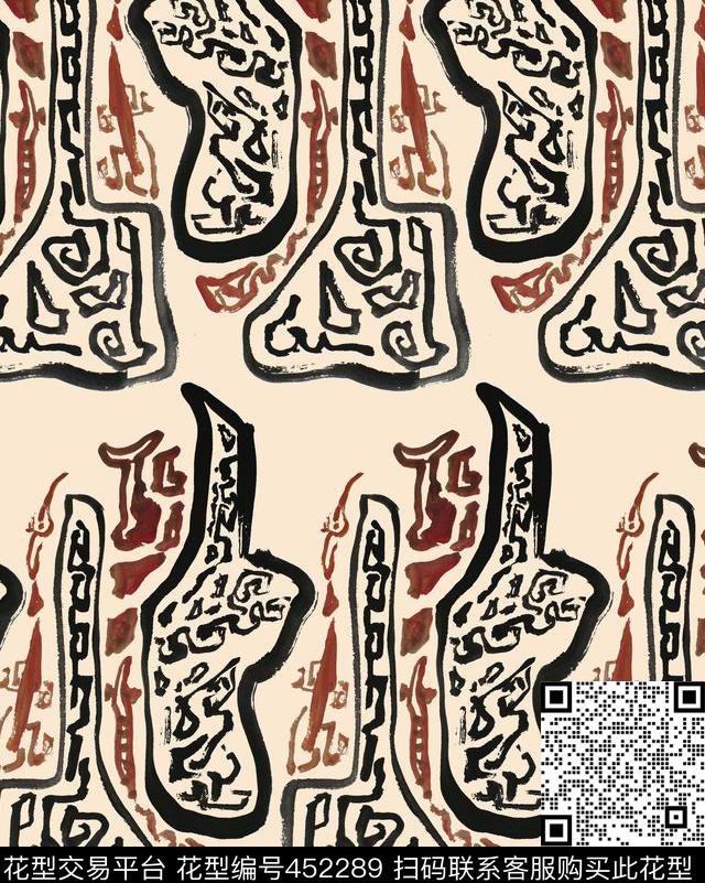 抽象复古涂鸦传统印花华亿平台下载（图片编号: 452289） - 瓦栏（Walan）