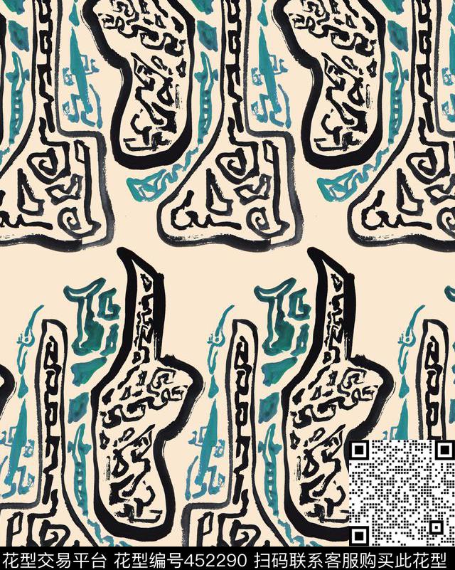 抽象复古涂鸦传统印花华亿平台下载（图片编号: 452290） - 瓦栏（Walan）