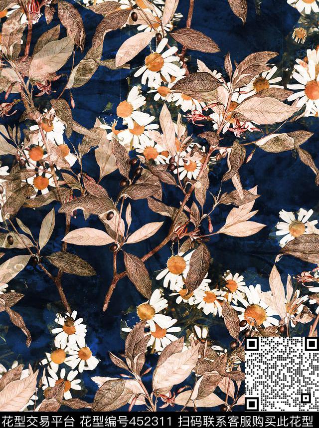 碎花秋色咖色数码印花华亿平台下载（图片编号: 452311） - 瓦栏（Walan）
