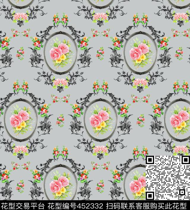 边框花卉花纹数码印花华亿平台下载（图片编号: 452332） - 瓦栏（Walan）
