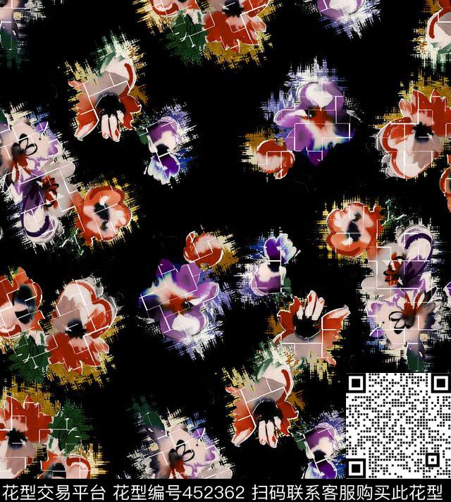 大牌花卉风格化花卉数码印花华亿平台下载（图片编号: 452362） - 瓦栏（Walan）