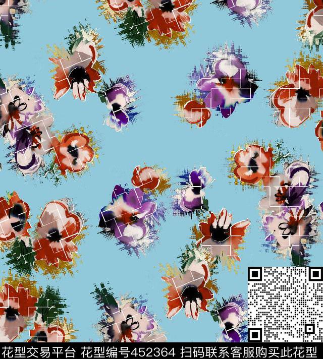大牌花卉风格化花卉数码印花华亿平台下载（图片编号: 452364） - 瓦栏（Walan）