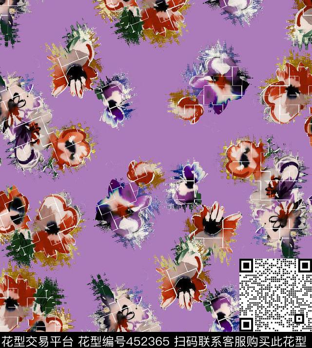 大牌花卉风格化花卉数码印花华亿平台下载（图片编号: 452365） - 瓦栏（Walan）