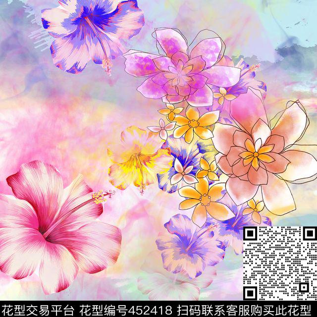 时尚花卉小清新数码印花华亿平台下载（图片编号: 452418） - 瓦栏（Walan）