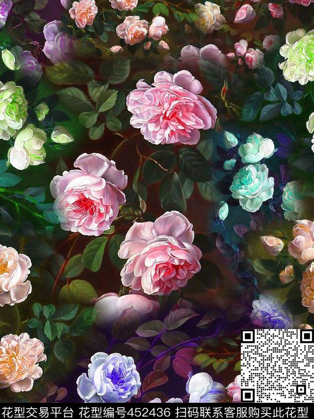 花卉油画手绘数码印花华亿平台下载（图片编号: 452436） - 瓦栏（Walan）