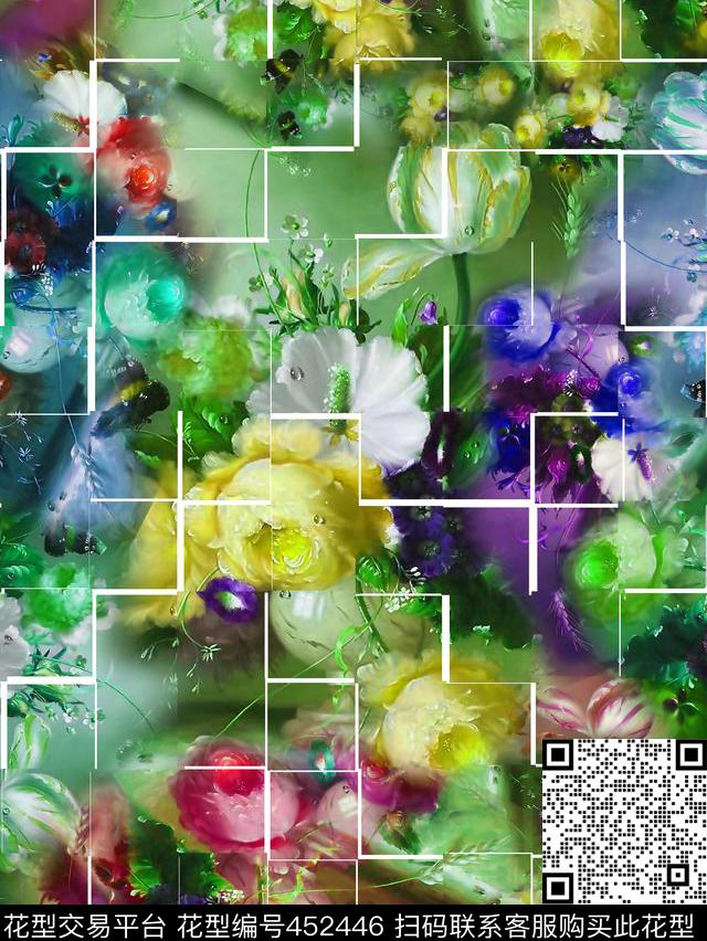 花卉油画数码印花华亿平台下载（图片编号: 452446） - 瓦栏（Walan）