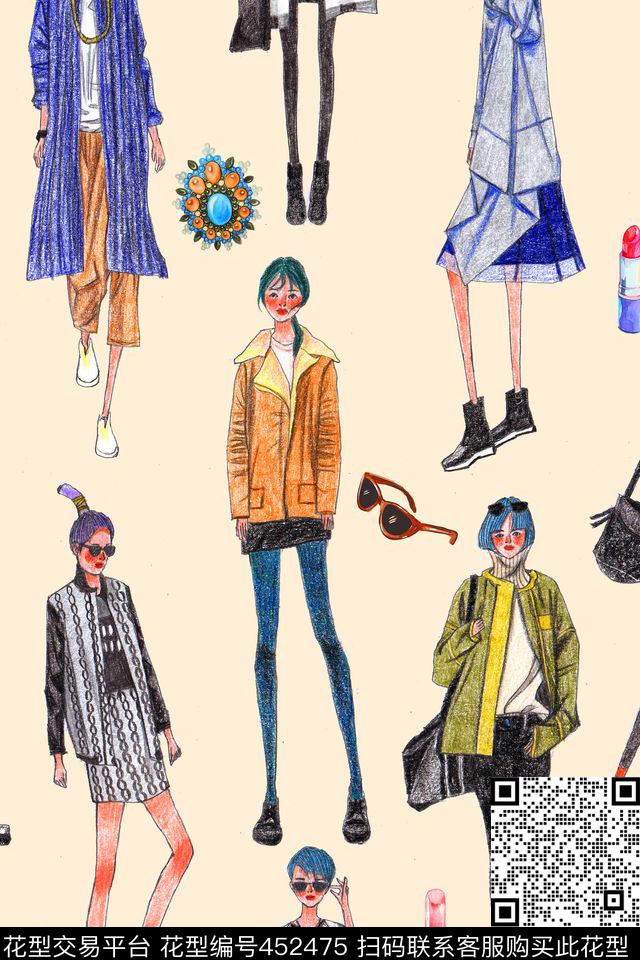 时尚美女模特趣味数码印花华亿平台下载（图片编号: 452475） - 瓦栏（Walan）
