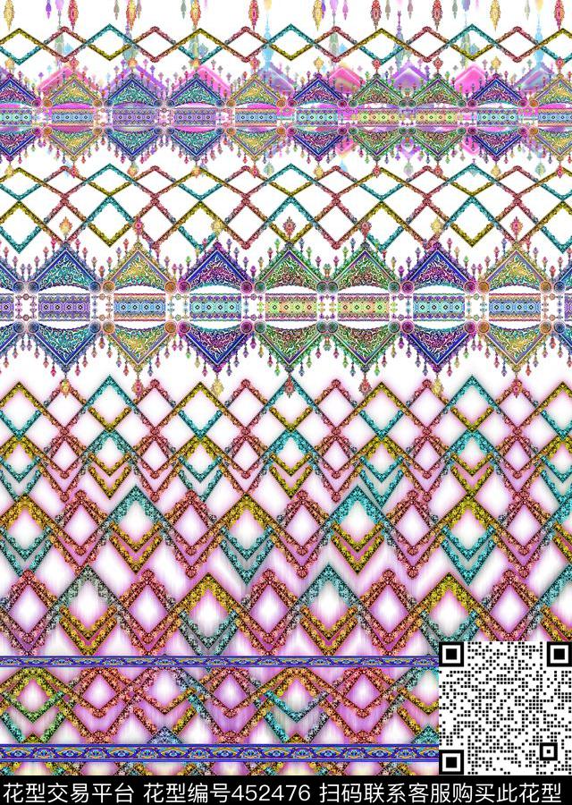 格子链锁民族风数码印花华亿平台下载（图片编号: 452476） - 瓦栏（Walan）