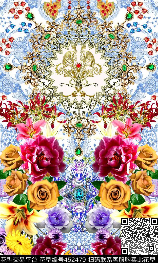 时尚蕾丝花纹花卉数码印花华亿平台下载（图片编号: 452479） - 瓦栏（Walan）