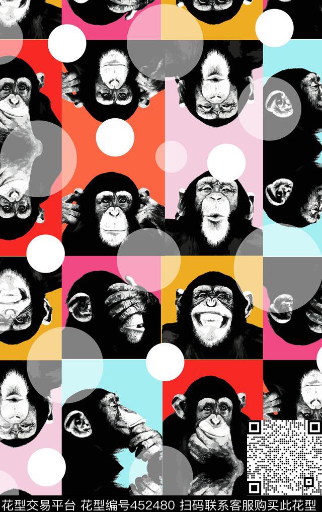 波点猴子女装童装通用数码印花华亿平台下载（图片编号: 452480） - 瓦栏（Walan）