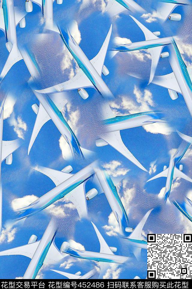 飞机云蓝天数码印花华亿平台下载（图片编号: 452486） - 瓦栏（Walan）