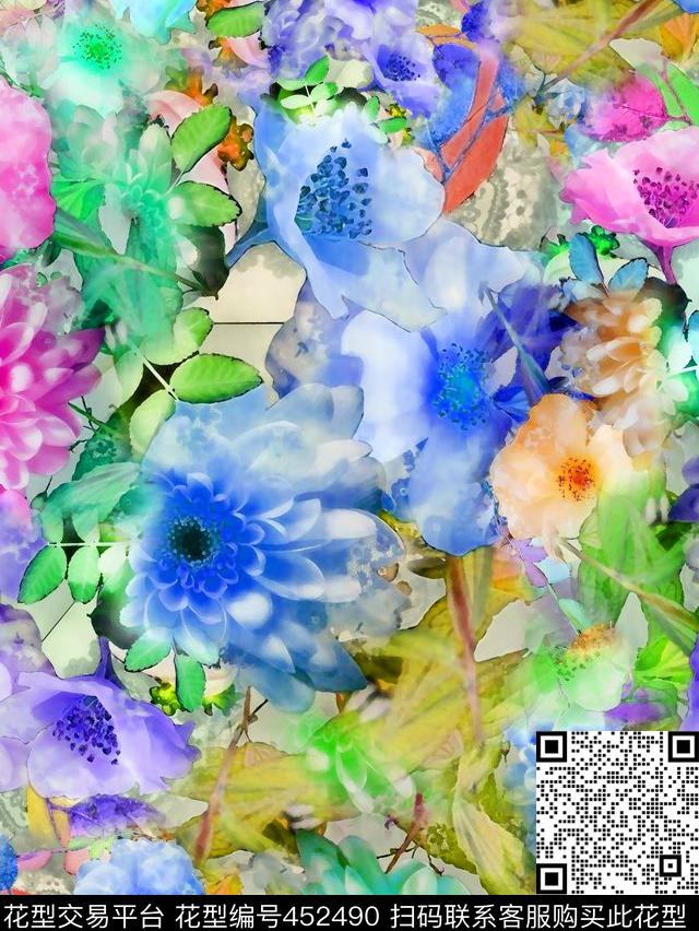 花卉花数码印花华亿平台下载（图片编号: 452490） - 瓦栏（Walan）