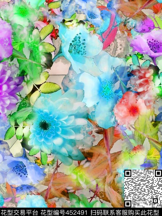 花卉花数码印花华亿平台下载（图片编号: 452491） - 瓦栏（Walan）