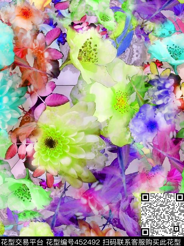 花卉花数码印花华亿平台下载（图片编号: 452492） - 瓦栏（Walan）