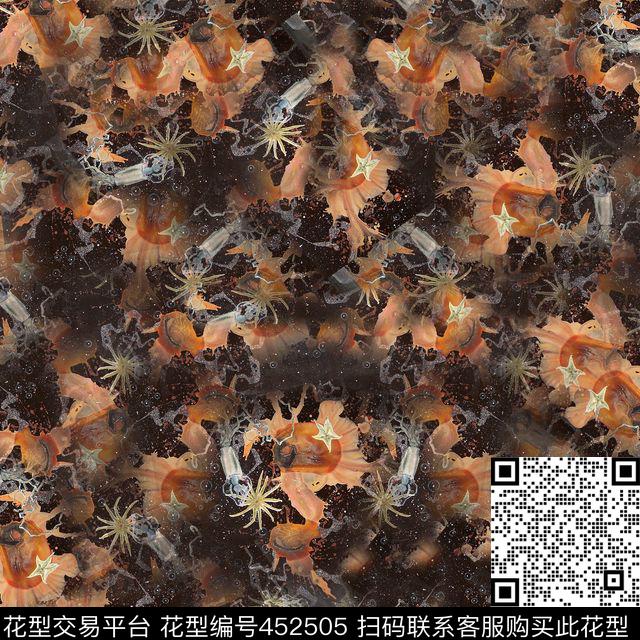 时尚复古海洋生物数码印花华亿平台下载（图片编号: 452505） - 瓦栏（Walan）