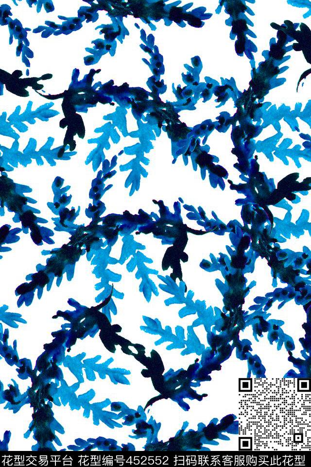 原创手绘松树枝数码印花华亿平台下载（图片编号: 452552） - 瓦栏（Walan）