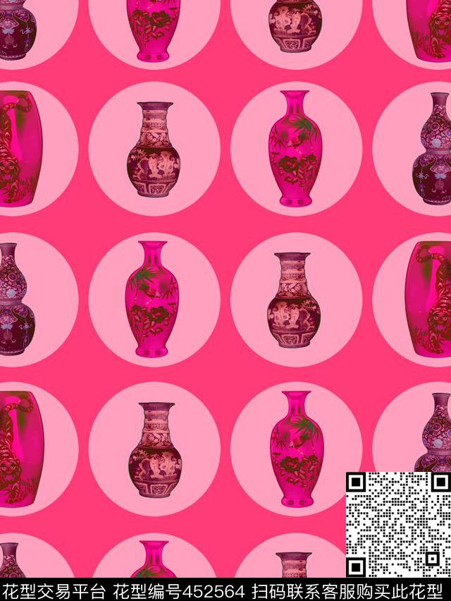 波点复古花瓶传统印花华亿平台下载（图片编号: 452564） - 瓦栏（Walan）