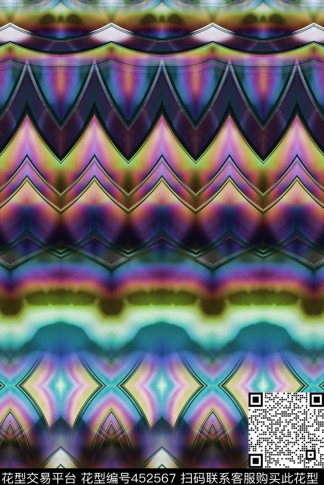 抽象民族几何数码印花华亿平台下载（图片编号: 452567） - 瓦栏（Walan）