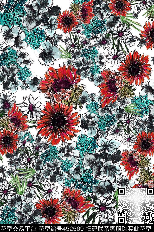 水彩水墨花卉传统印花华亿平台下载（图片编号: 452569） - 瓦栏（Walan）