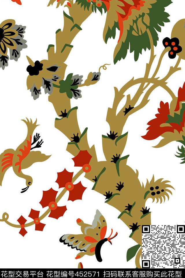 风格化传统印花鸟传统印花华亿平台下载（图片编号: 452571） - 瓦栏（Walan）