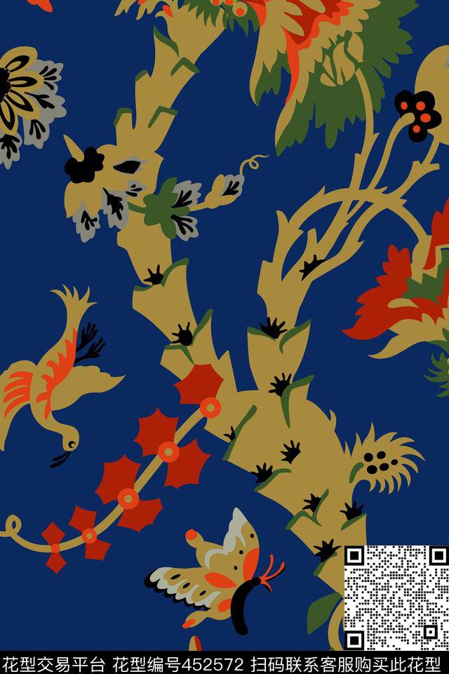 风格化传统印花鸟传统印花华亿平台下载（图片编号: 452572） - 瓦栏（Walan）