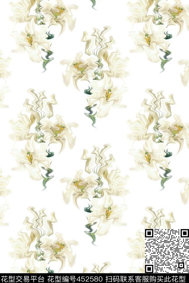 时尚水彩手绘百合花小清新数码印花华亿平台下载（图片编号: 452580） - 瓦栏（Walan）
