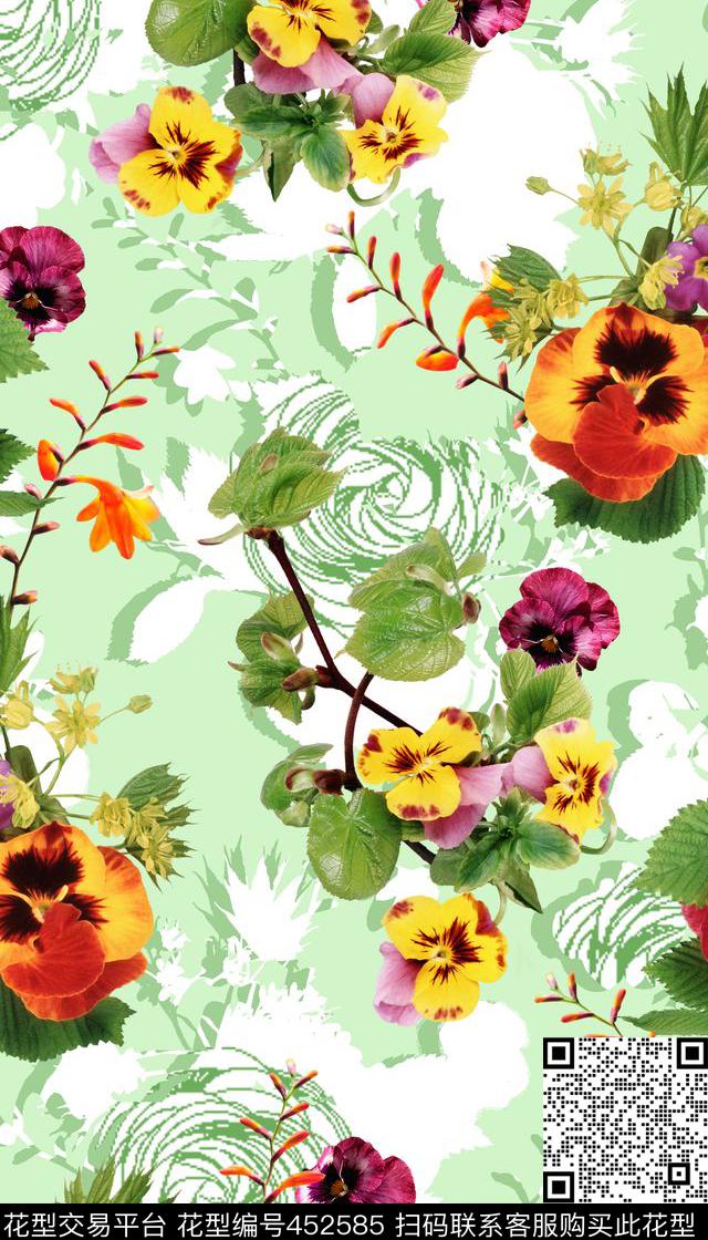 时尚简约写实花卉植物数码印花华亿平台下载（图片编号: 452585） - 瓦栏（Walan）
