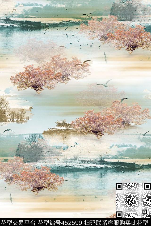 海岛秋天小鸟数码印花华亿平台下载（图片编号: 452599） - 瓦栏（Walan）