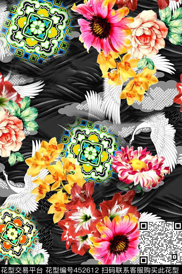 时尚几何图案花卉数码印花华亿平台下载（图片编号: 452612） - 瓦栏（Walan）