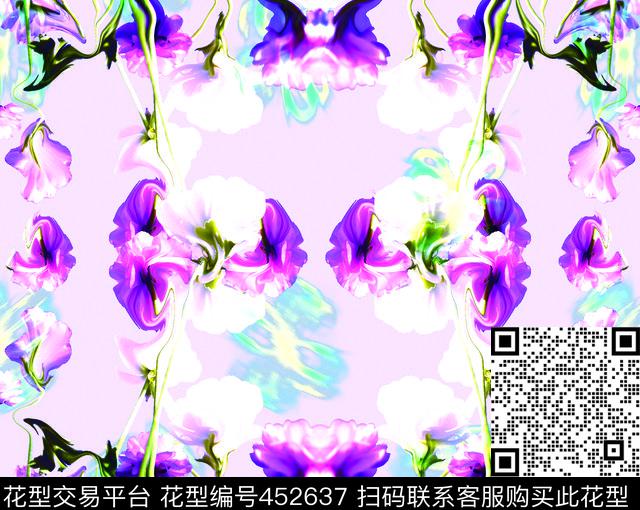 欧美花卉抽象数码印花华亿平台下载（图片编号: 452637） - 瓦栏（Walan）
