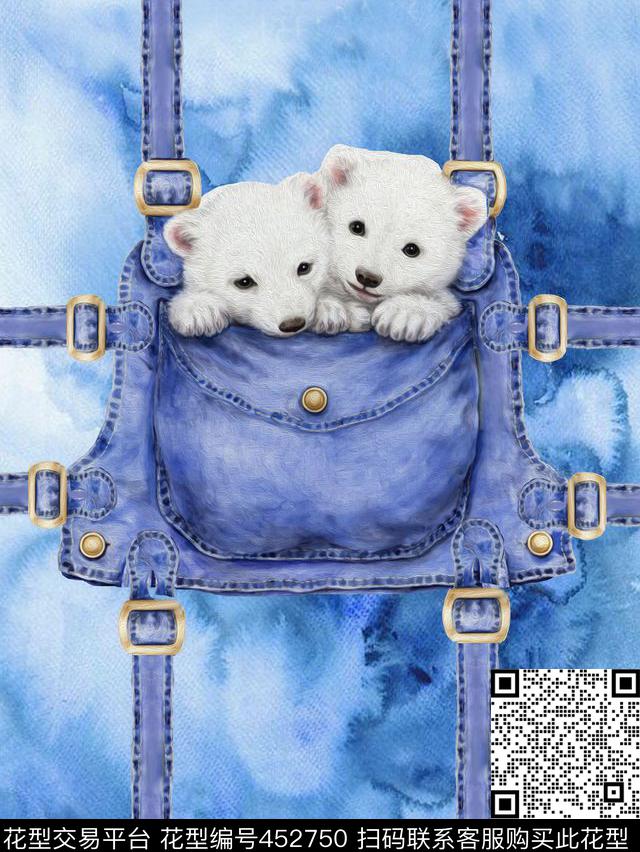 T恤衫定位华亿平台牛仔布袋小熊时尚流行新潮数码印花华亿平台下载（图片编号: 452750） - 瓦栏（Walan）