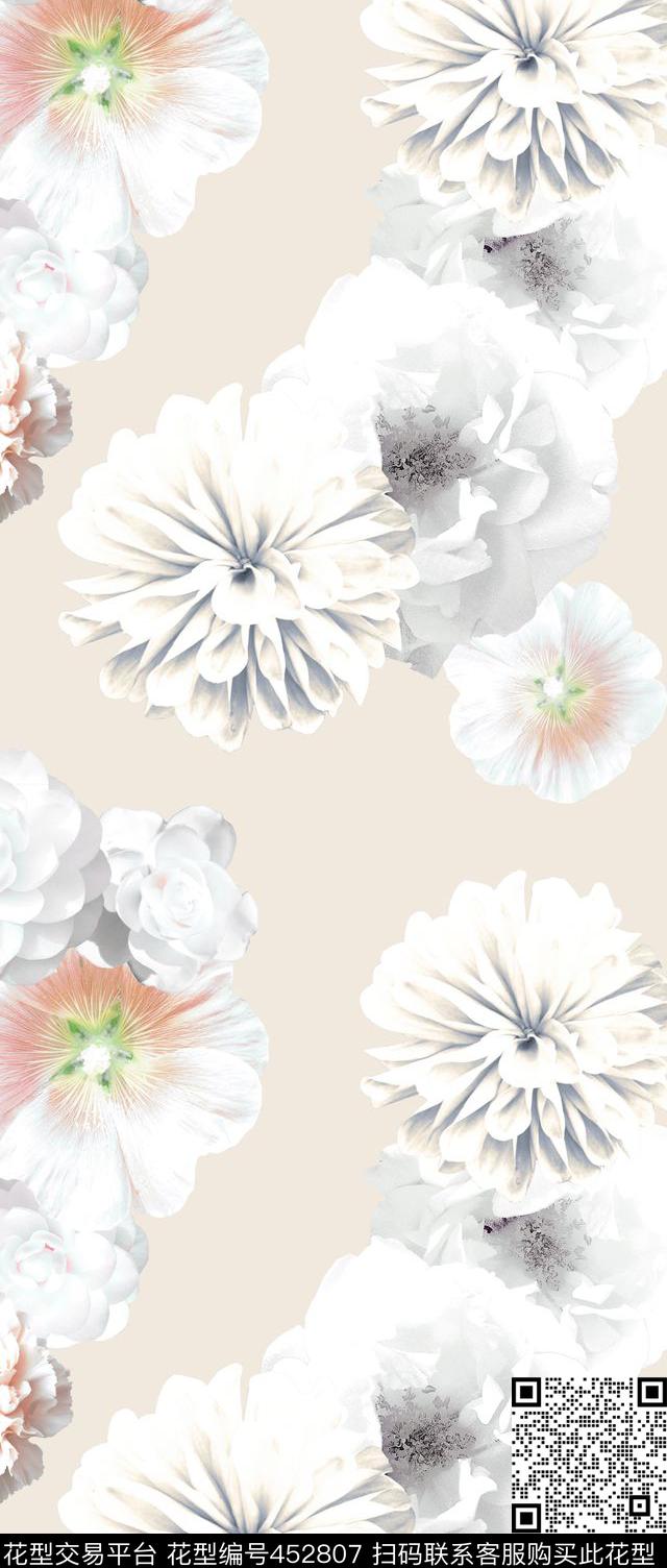 花卉浅底数码印花花卉数码印花华亿平台下载（图片编号: 452807） - 瓦栏（Walan）